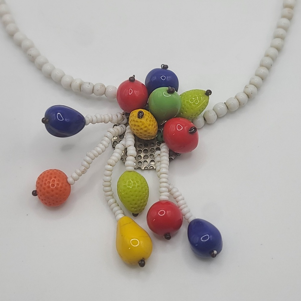 Vintage Glass Fruit Necklace Cluster‎ Signed Czech 15" - Picture 7 of 12